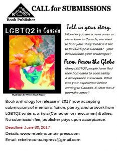 SUBMISSION CALL: Book anthology LGBTQ2 in Canada @ All Canadian or Landed Immigrant LGBTQ2 | | |